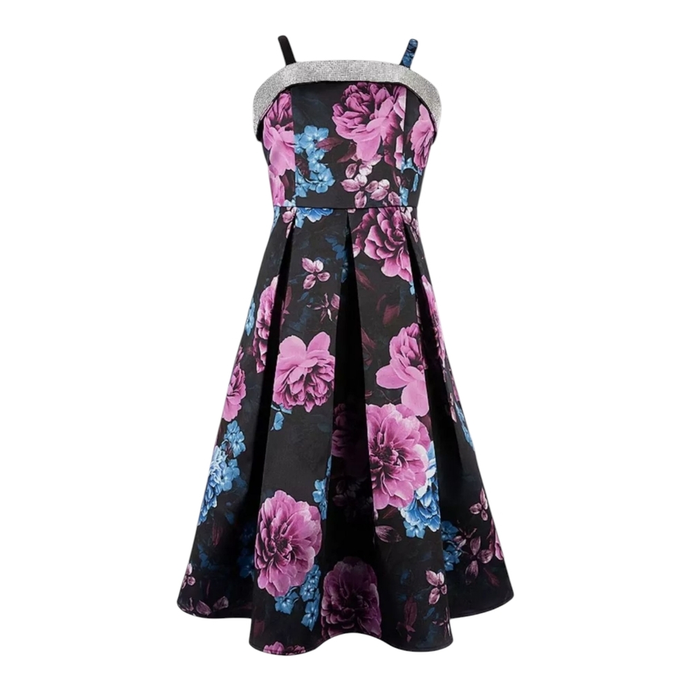 🦄 Speechless Black and Pink Floral Kids Dress